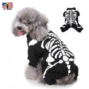 Pet Skeleton Costume Dog Cat Warm Puppy Apparel Halloween Skull Dress Sz M